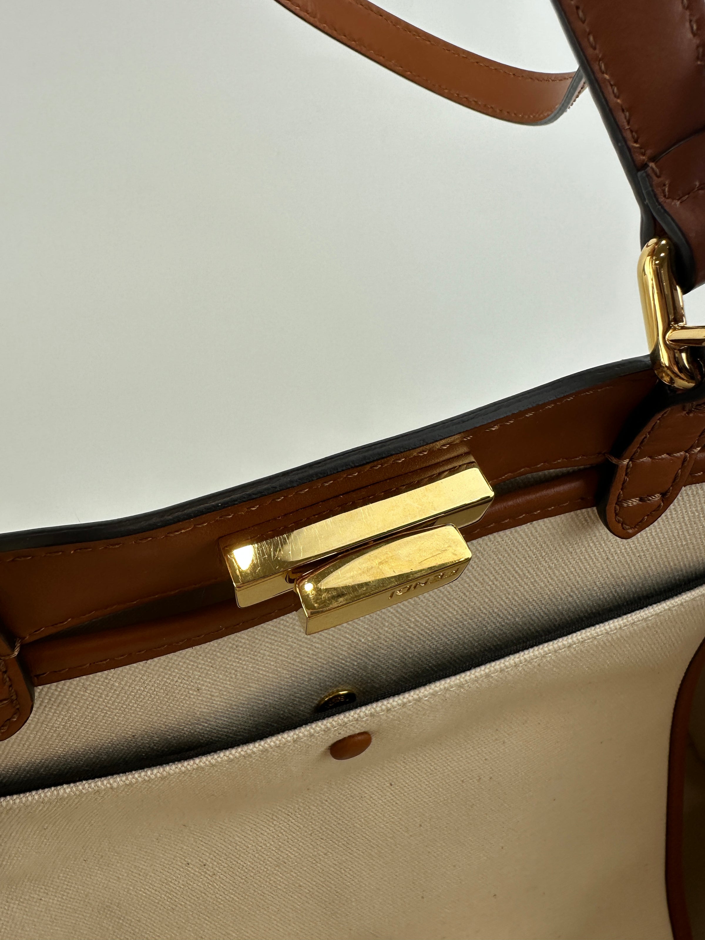 8BH374 Medium Peekaboo X-Tote Cream FF Embroidered Canvas Bag