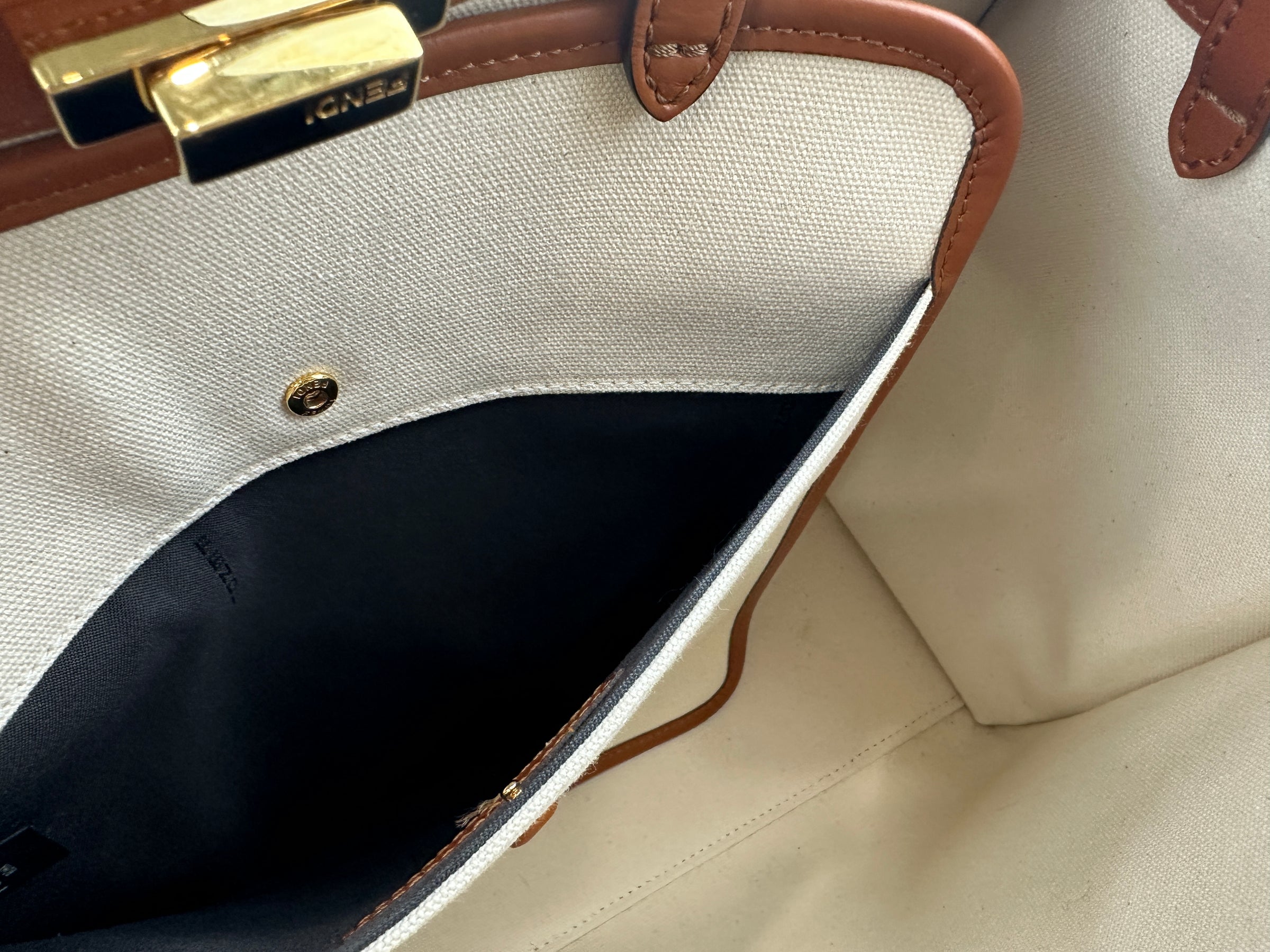 8BH374 Medium Peekaboo X-Tote Cream FF Embroidered Canvas Bag