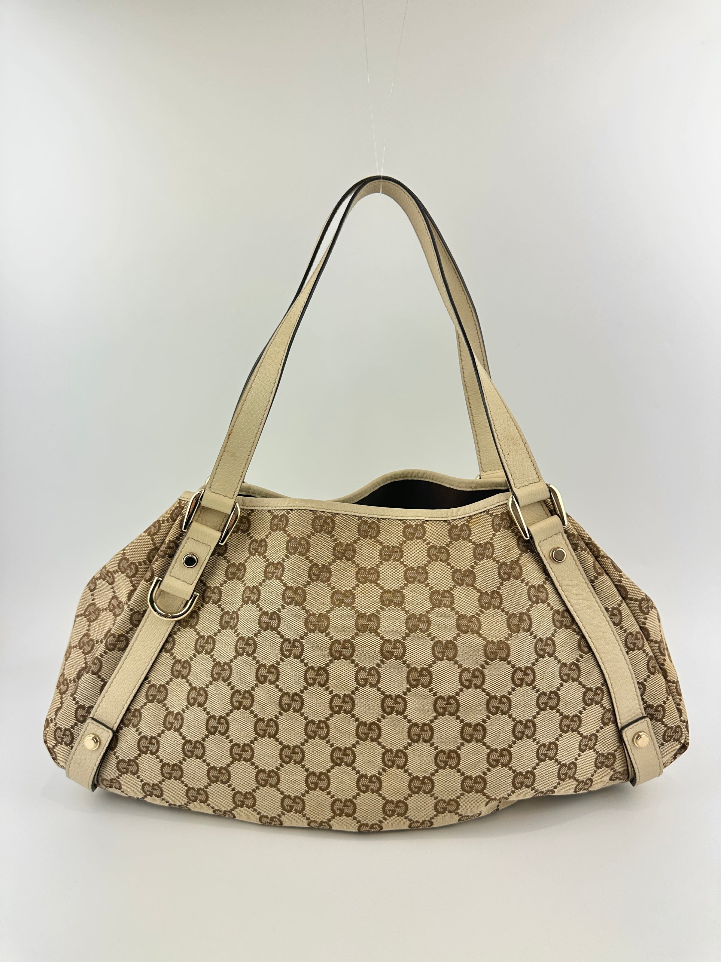 130736 Medium Abbey GG Beige Canvas Tote Bag