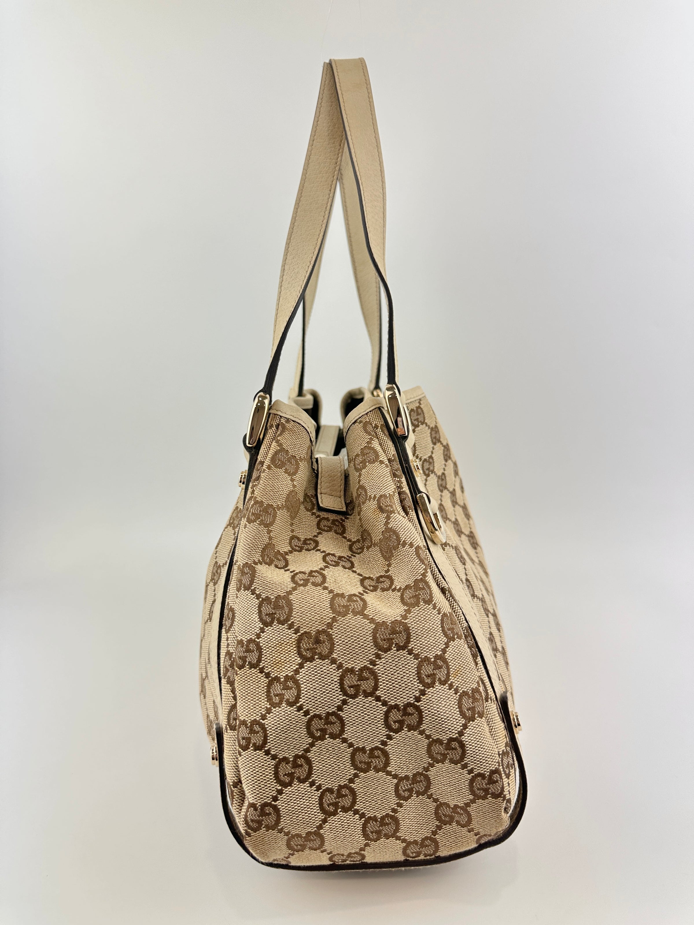 130736 Medium Abbey GG Beige Canvas Tote Bag