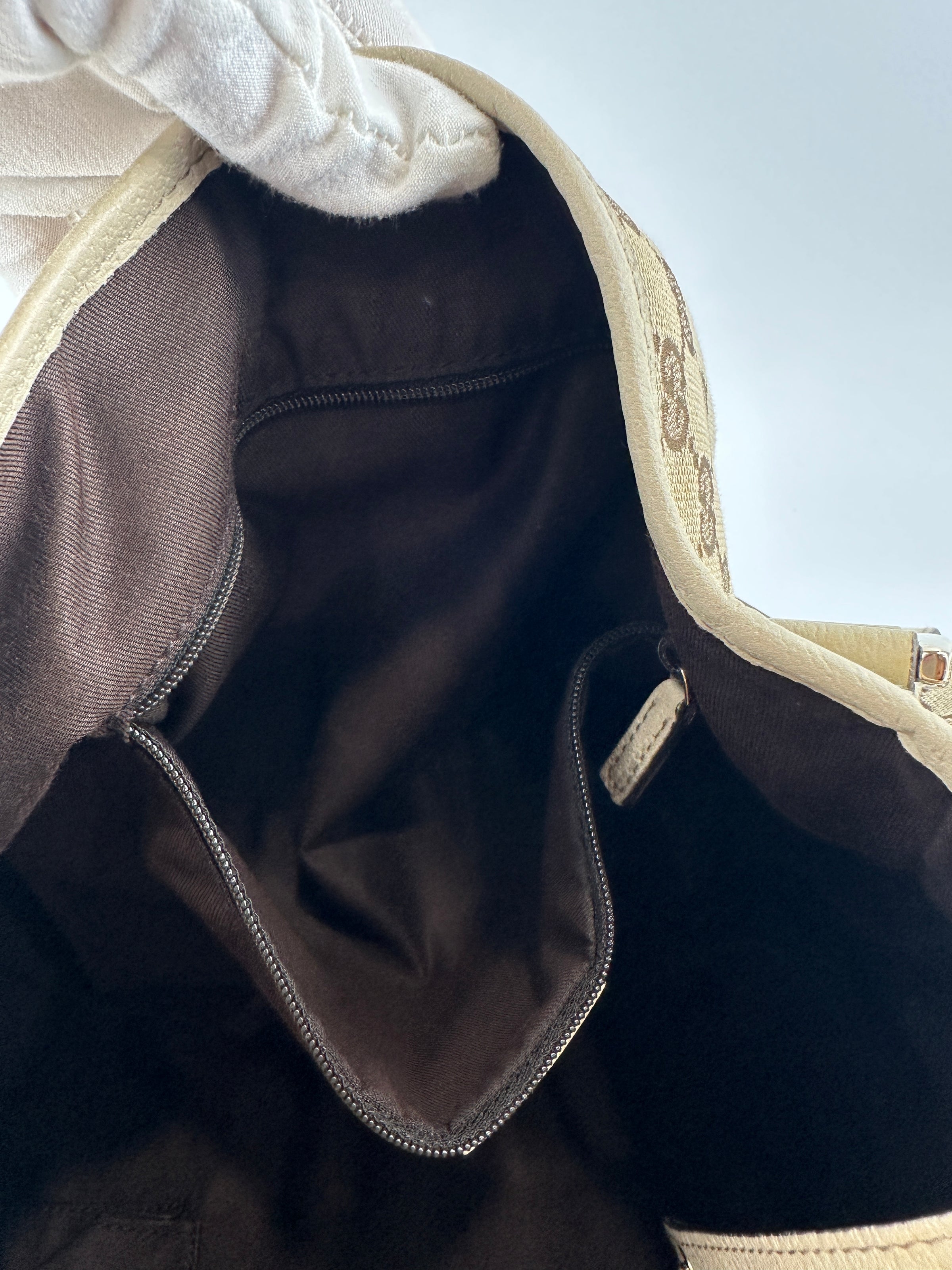 130736 Medium Abbey GG Beige Canvas Tote Bag