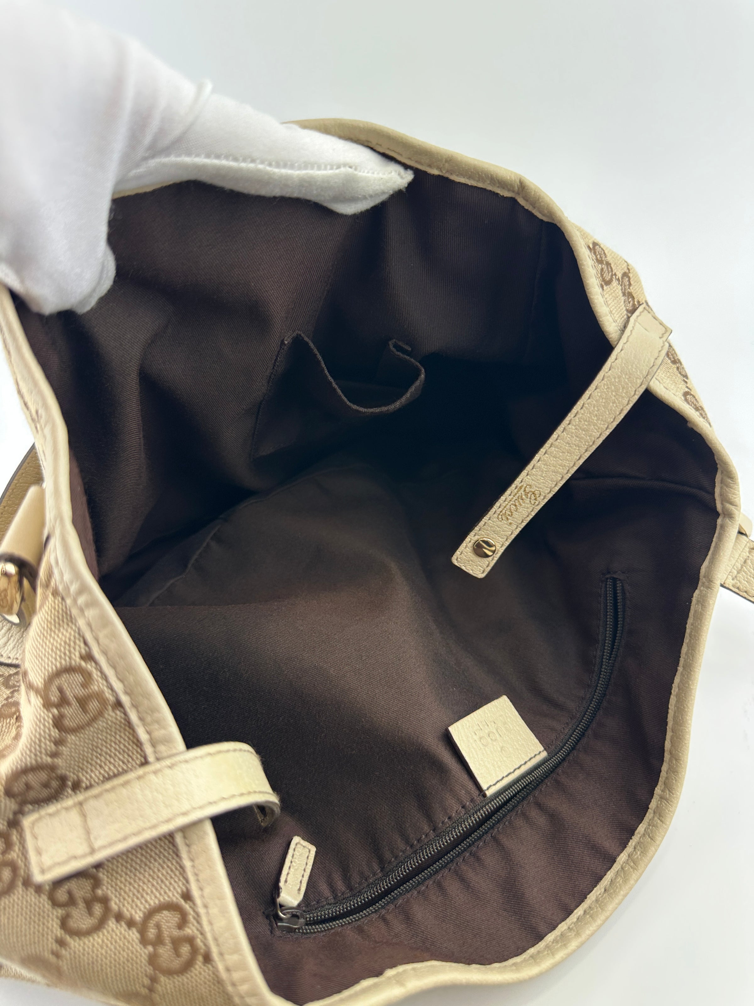 130736 Medium Abbey GG Beige Canvas Tote Bag