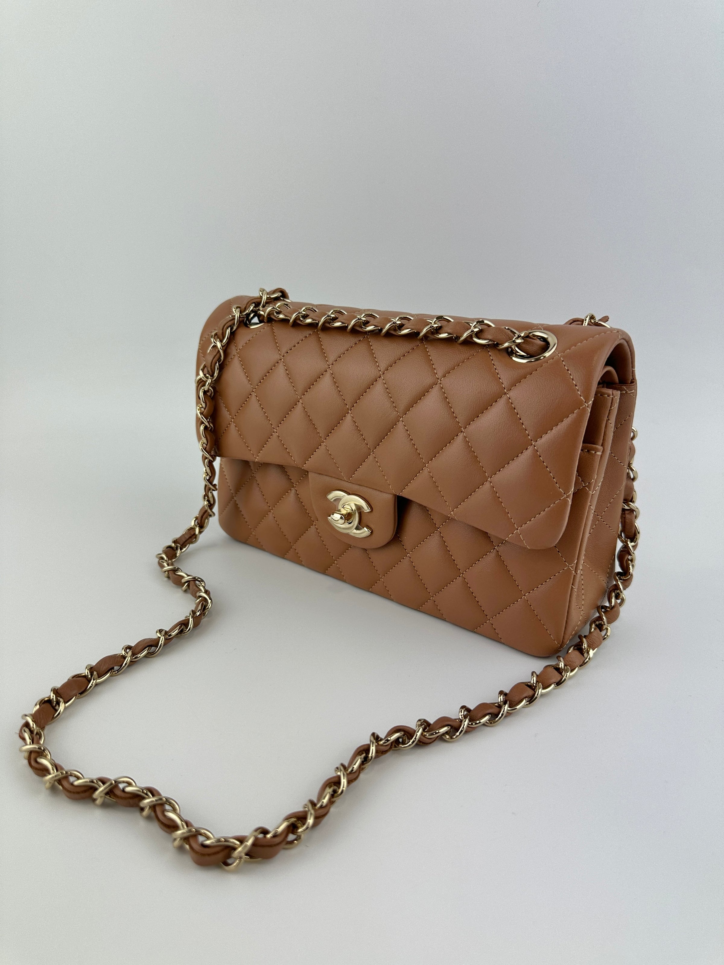 22S Brown/Caramel NB356 Lambskin Small Classic Flap Bag GHW