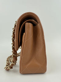 22S Brown/Caramel NB356 Lambskin Small Classic Flap Bag GHW