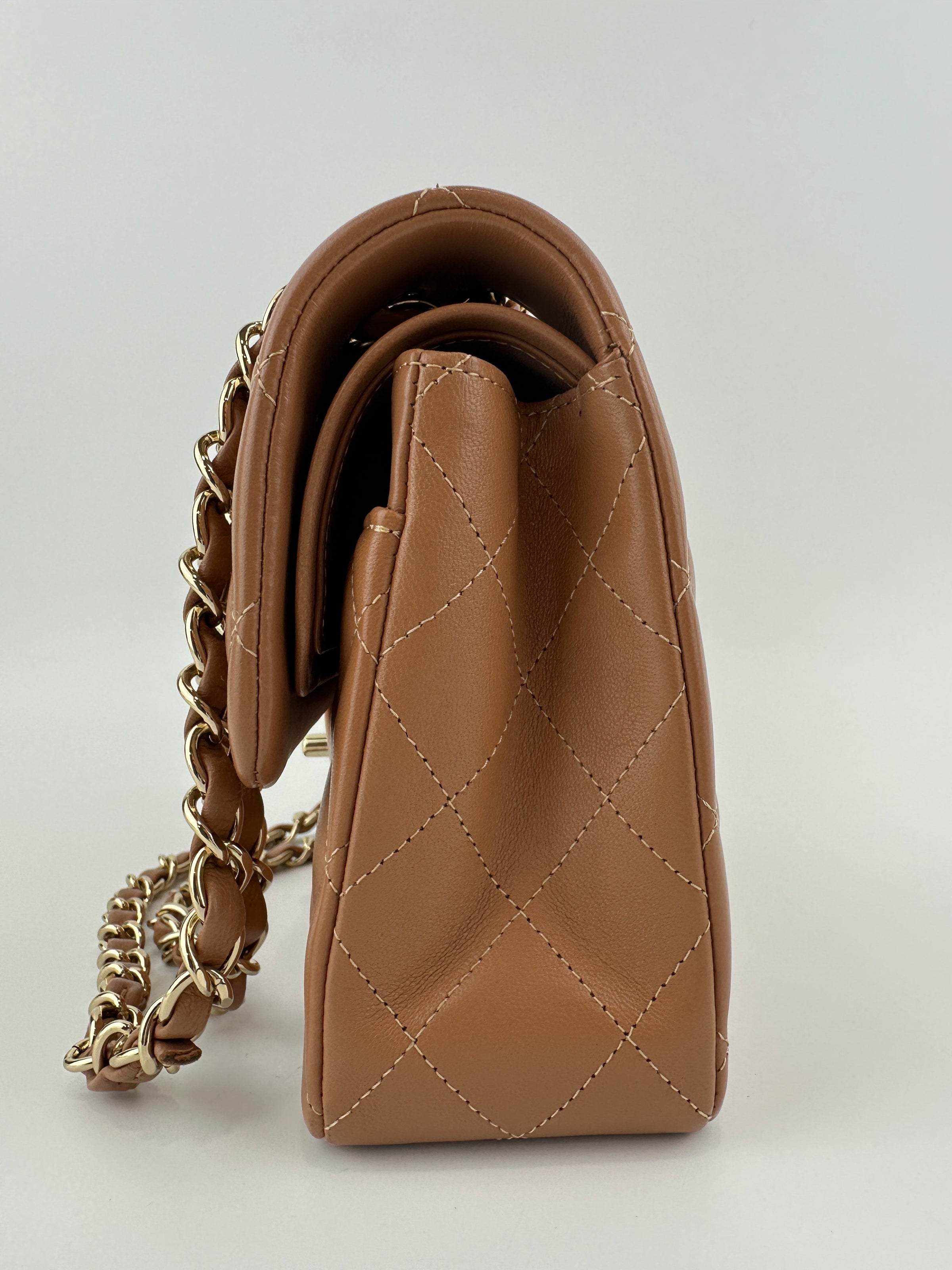 22S Brown/Caramel NB356 Lambskin Small Classic Flap Bag GHW