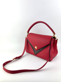 Rubis Leather & Monogram Canvas Double V Bag
