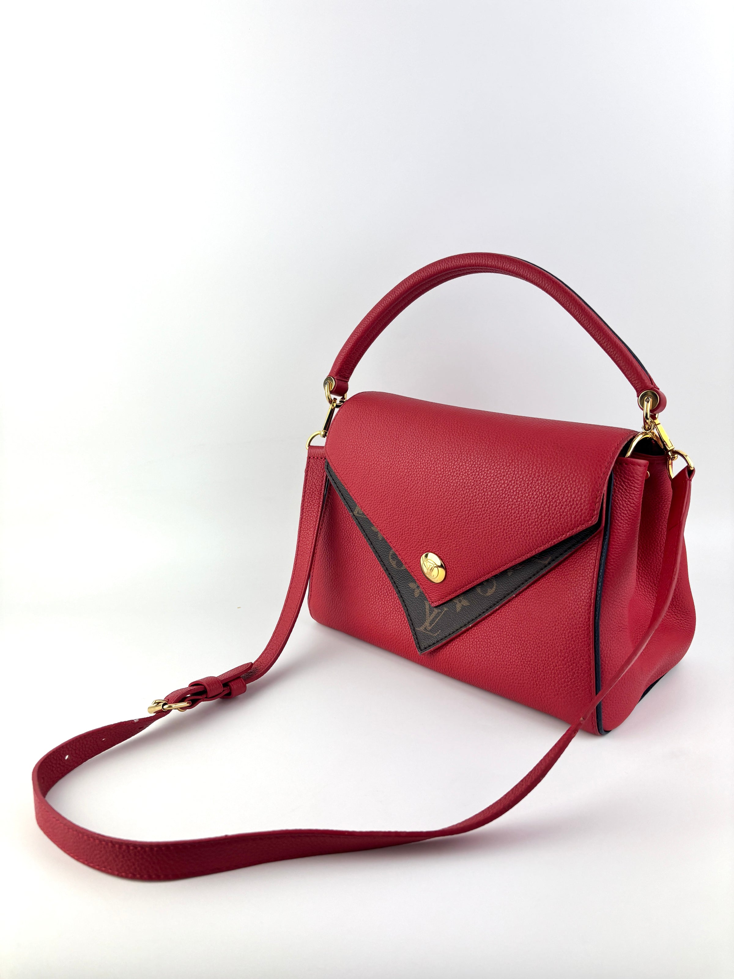 Rubis Leather & Monogram Canvas Double V Bag