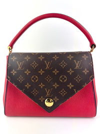 Rubis Leather & Monogram Canvas Double V Bag