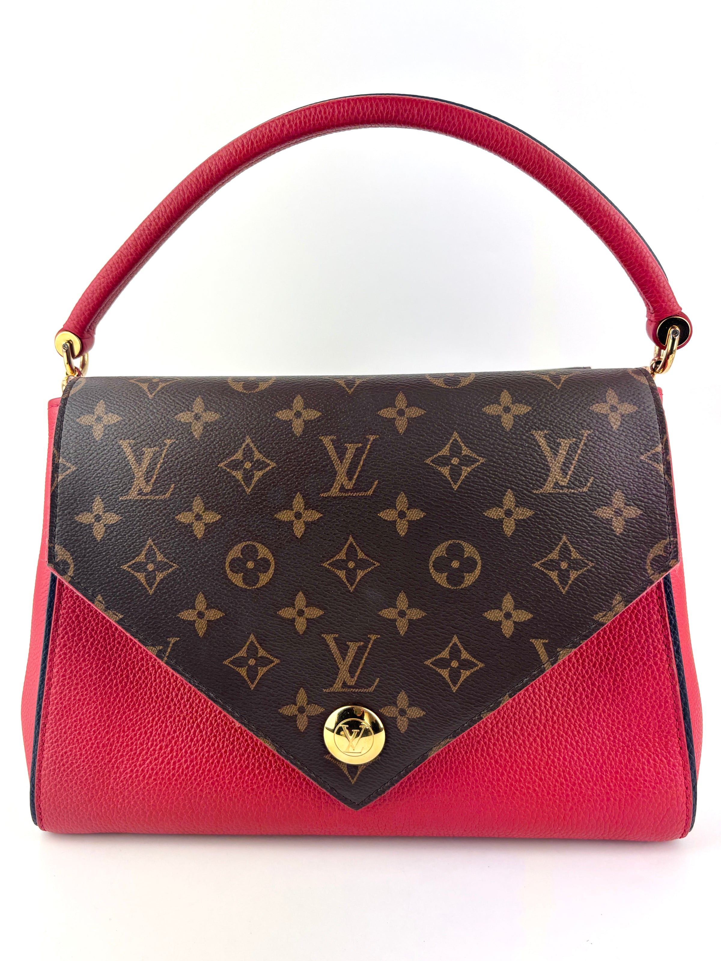 Rubis Leather & Monogram Canvas Double V Bag