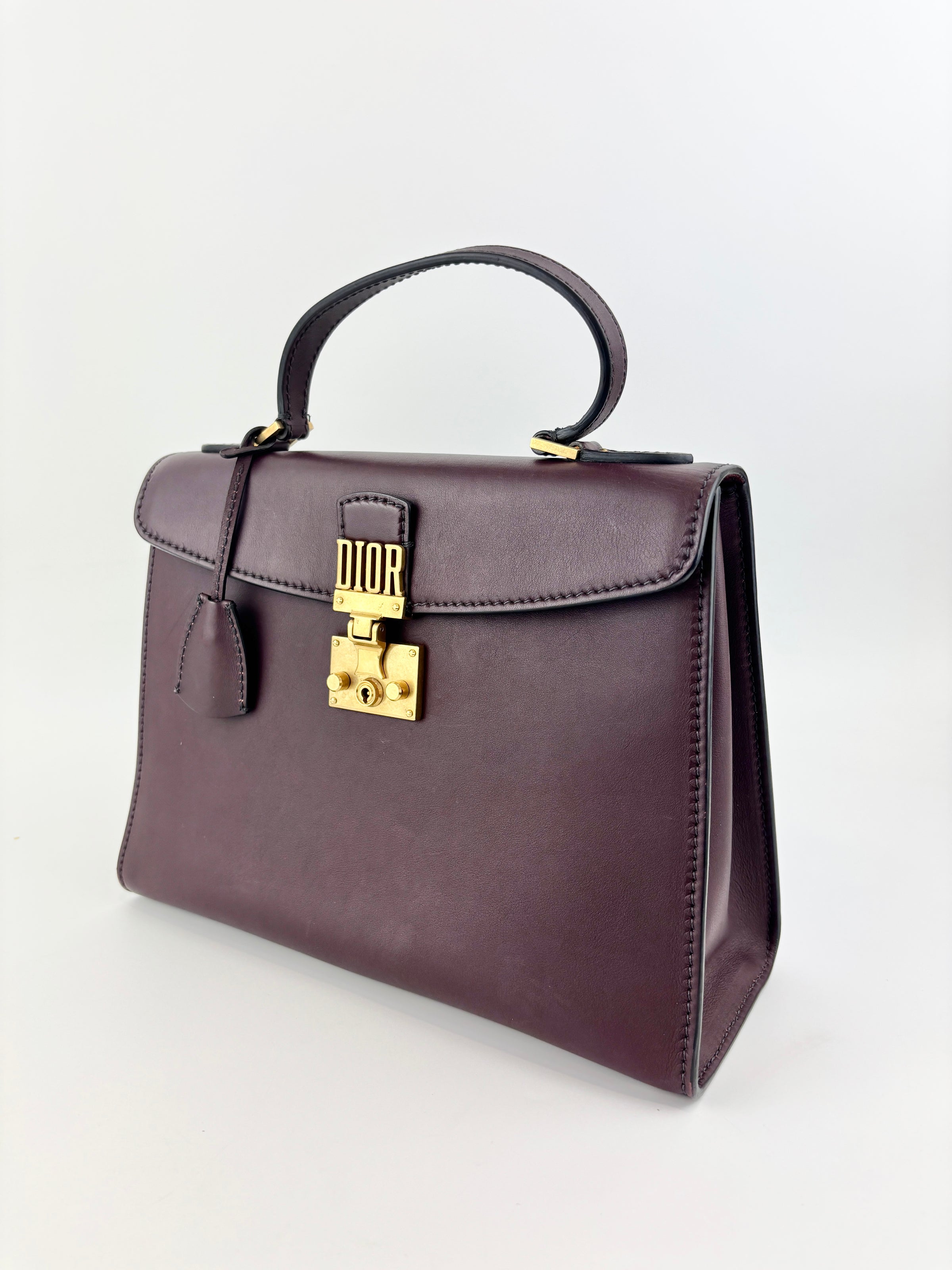 Dioraddict Top Handle Bag in Burgundy Calfskin with Gold-Tone Hardware