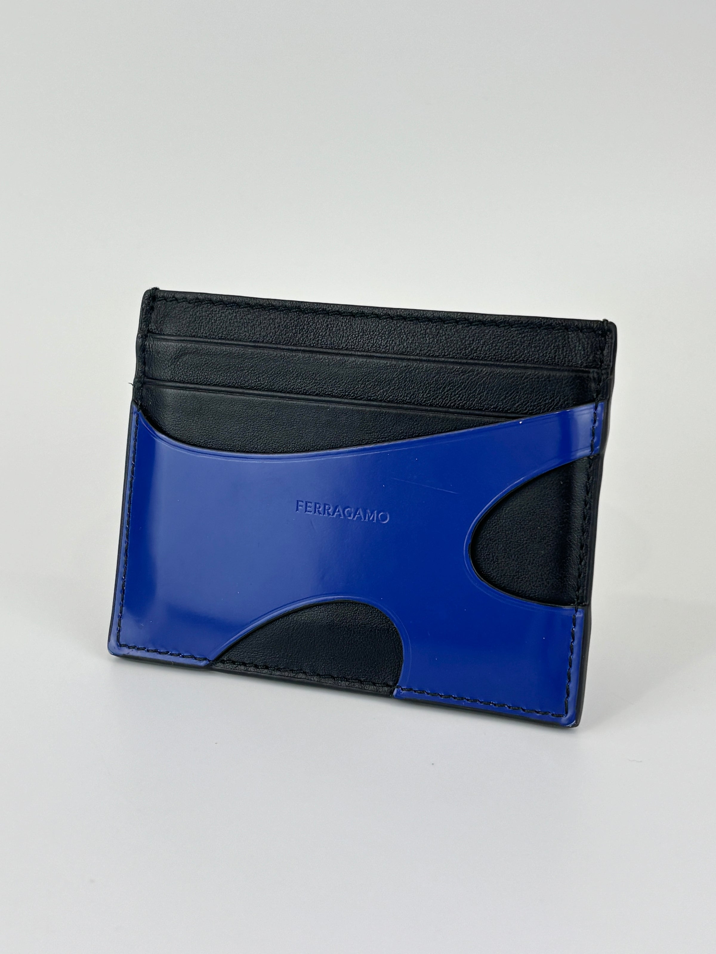 Cut-Out Detail Card Holder Black Calfskin / Blue Patent