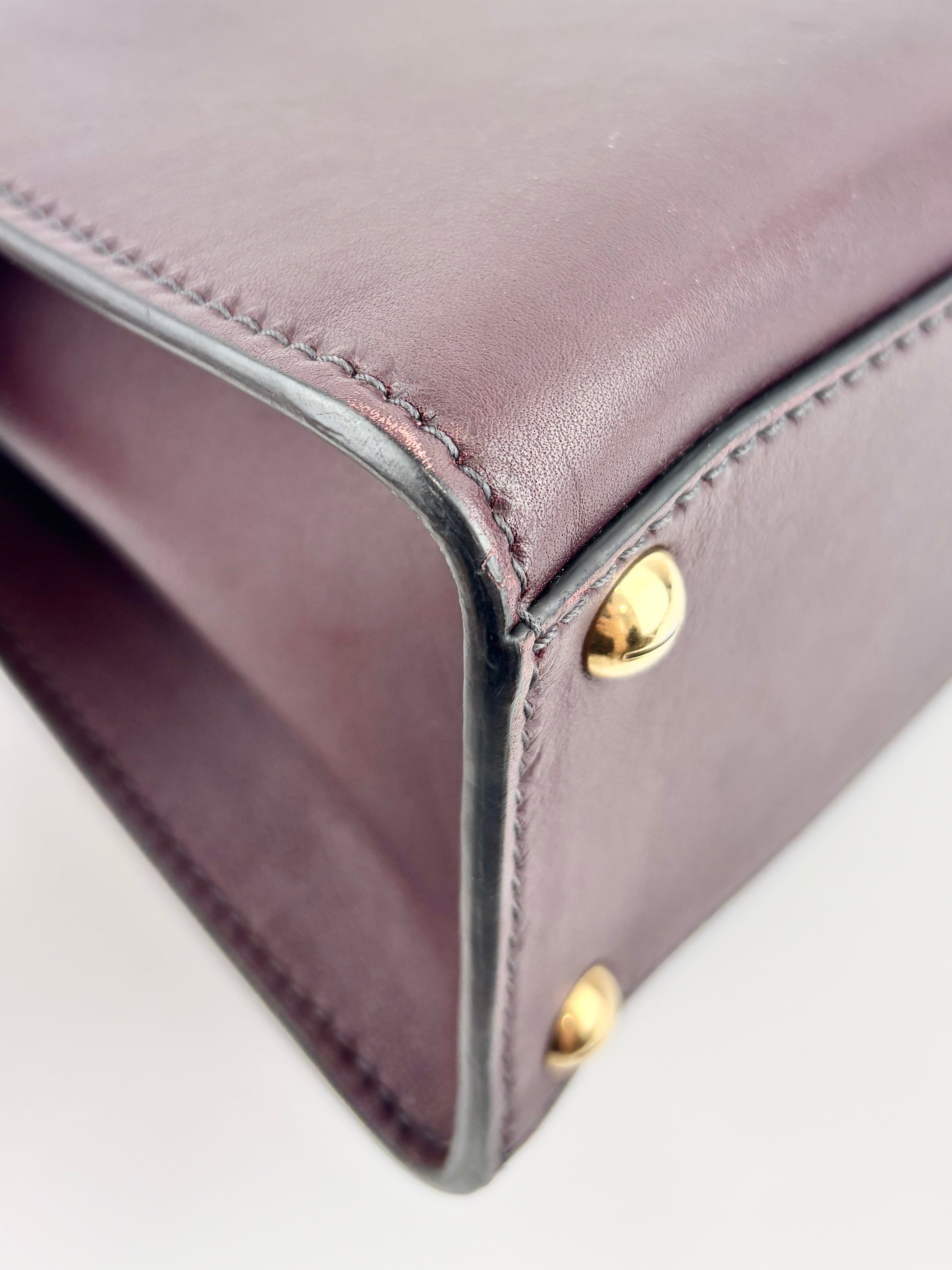 Dioraddict Top Handle Bag in Burgundy Calfskin with Gold-Tone Hardware