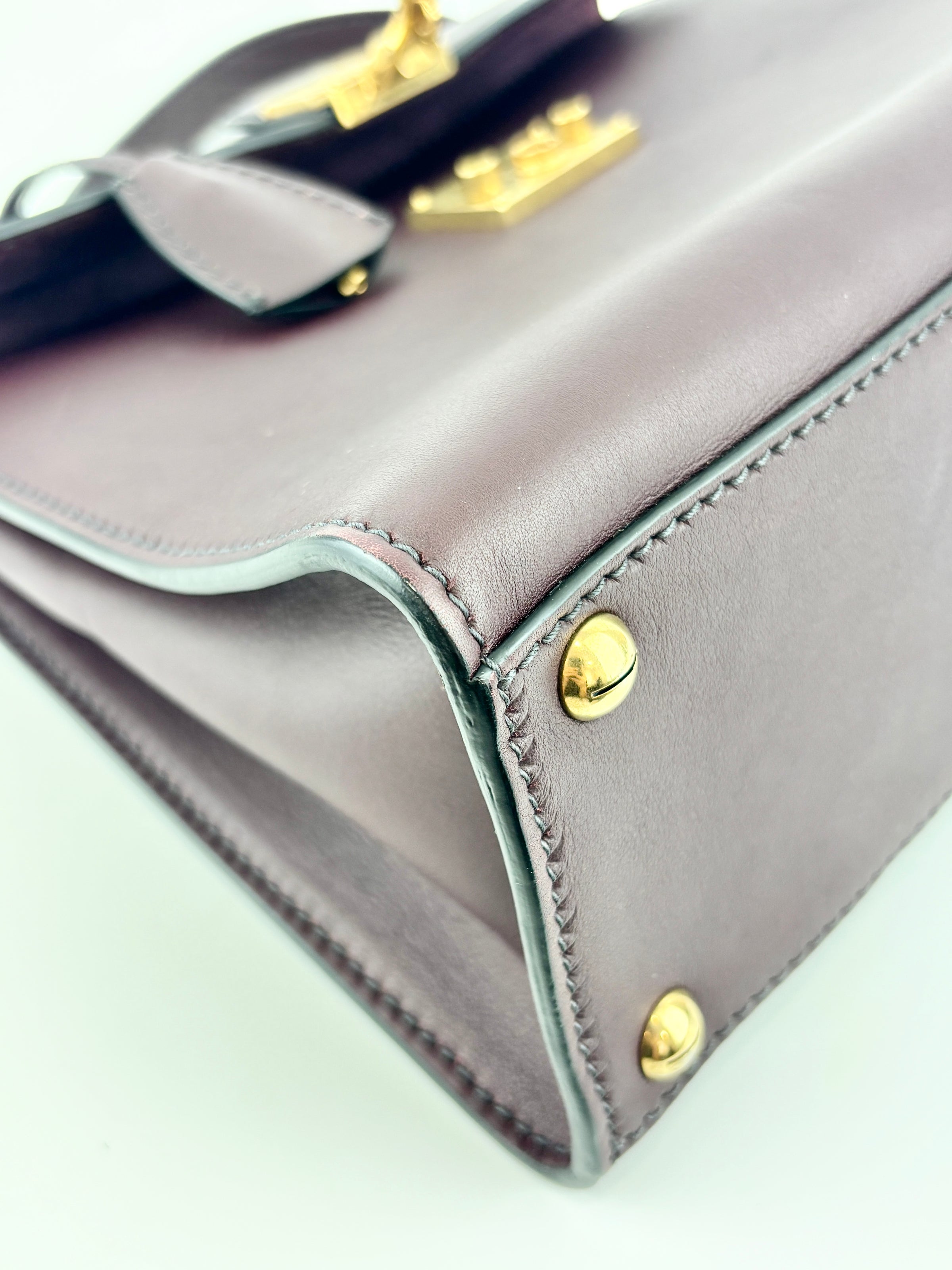 Dioraddict Top Handle Bag in Burgundy Calfskin with Gold-Tone Hardware
