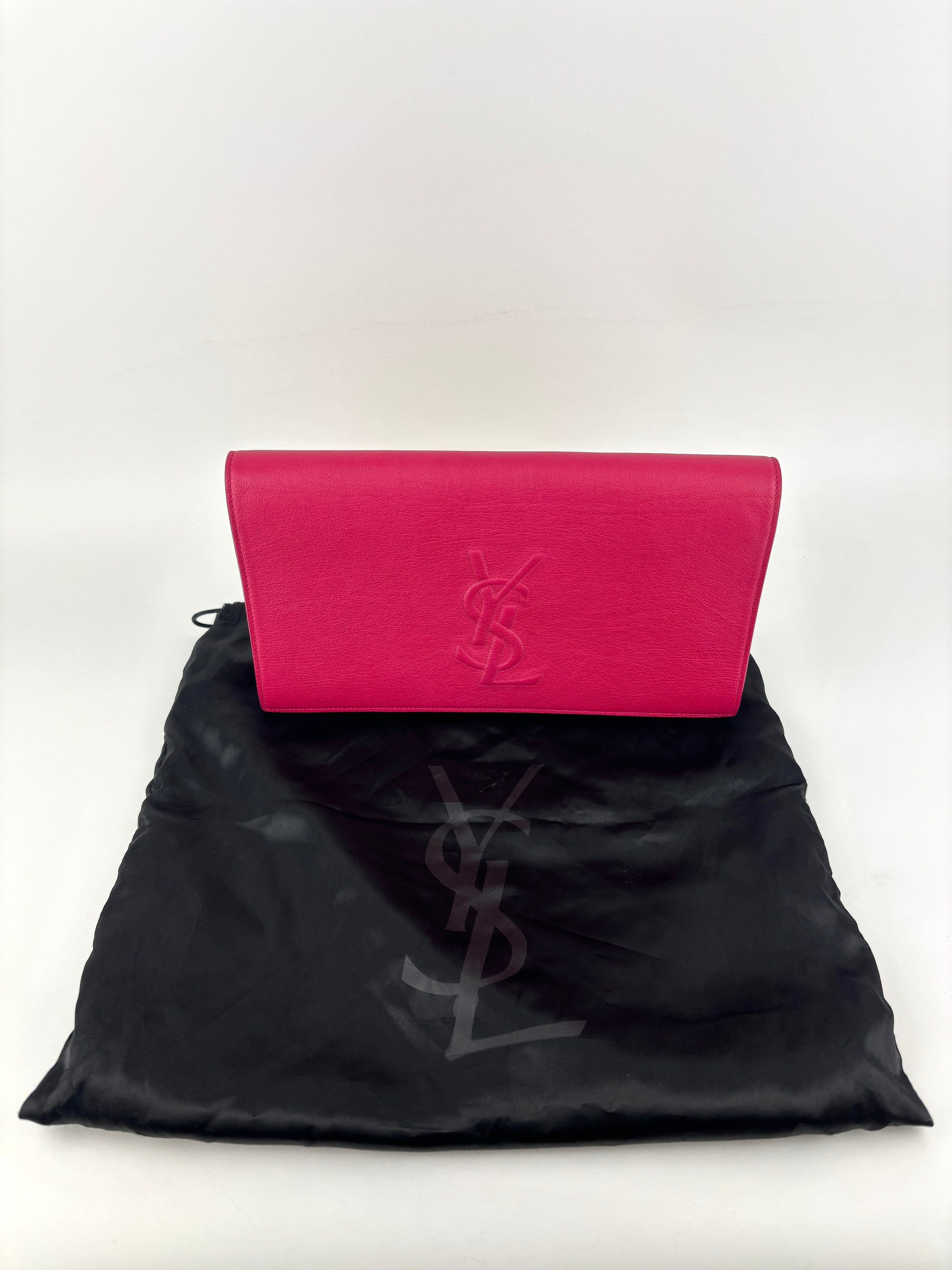 Large Leather Belle de Jour Clutch in Dark Pink - Glampot
