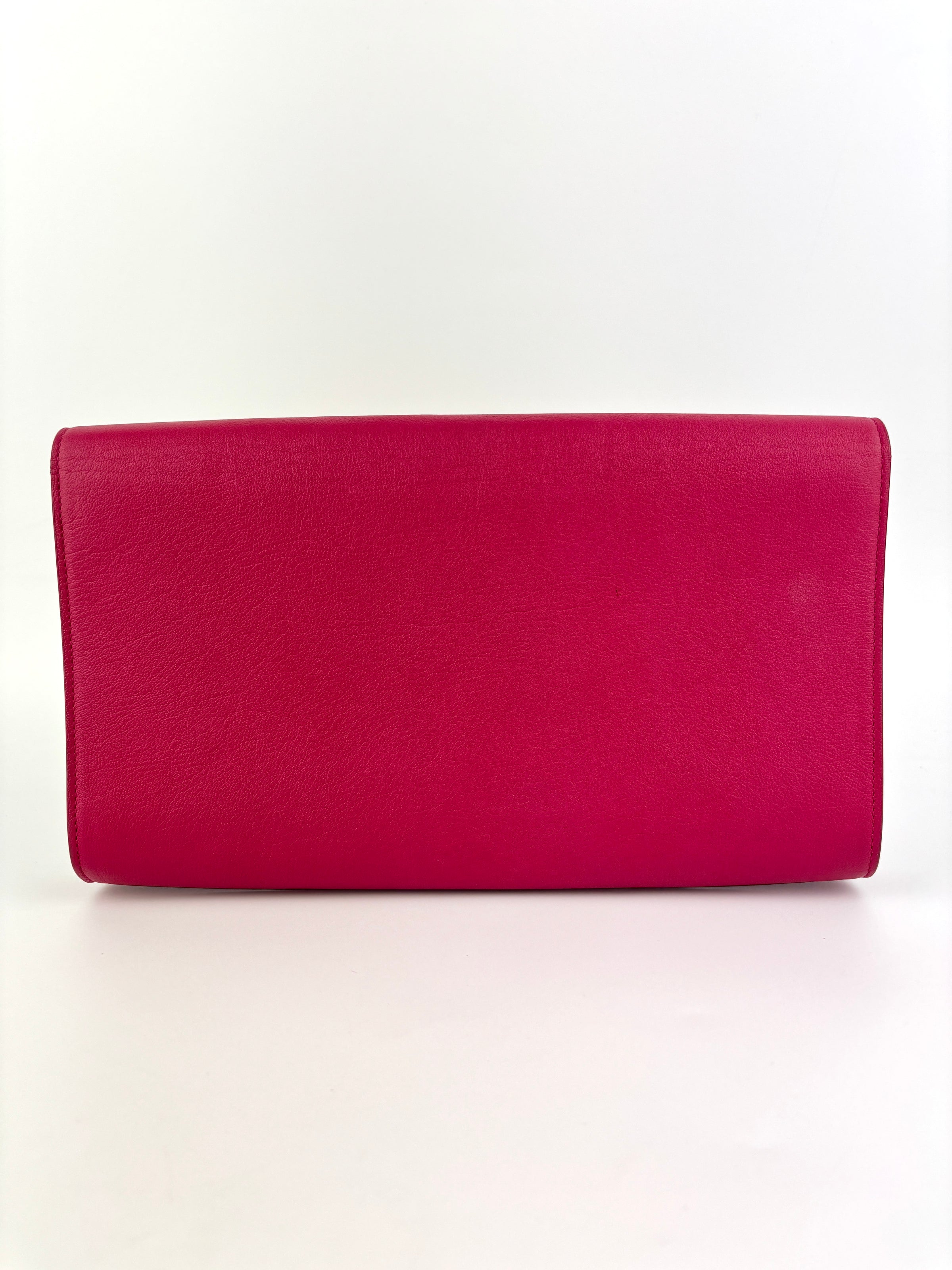 Large Leather Belle de Jour Clutch in Dark Pink - Glampot
