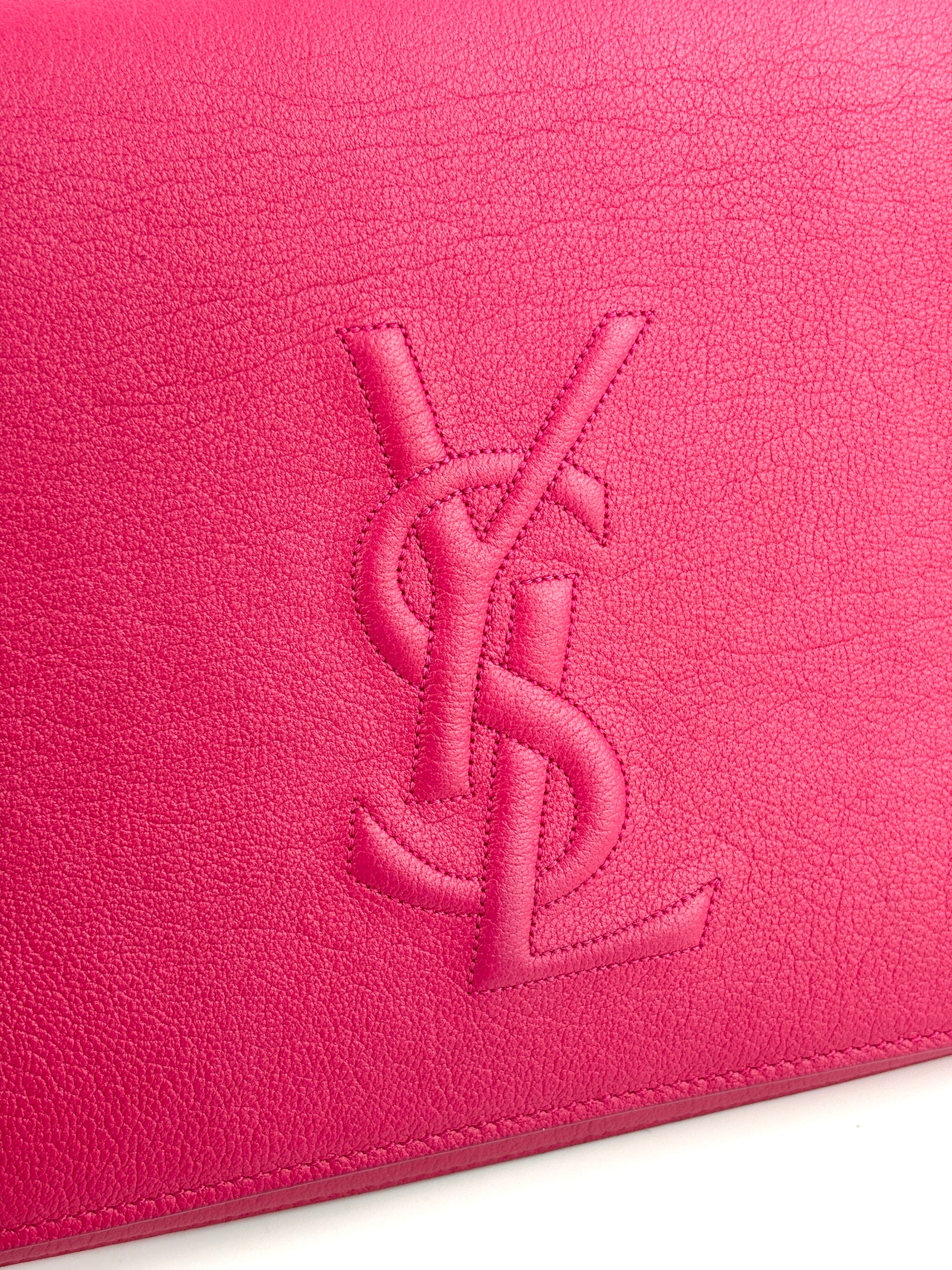 Large Leather Belle de Jour Clutch in Dark Pink - Glampot