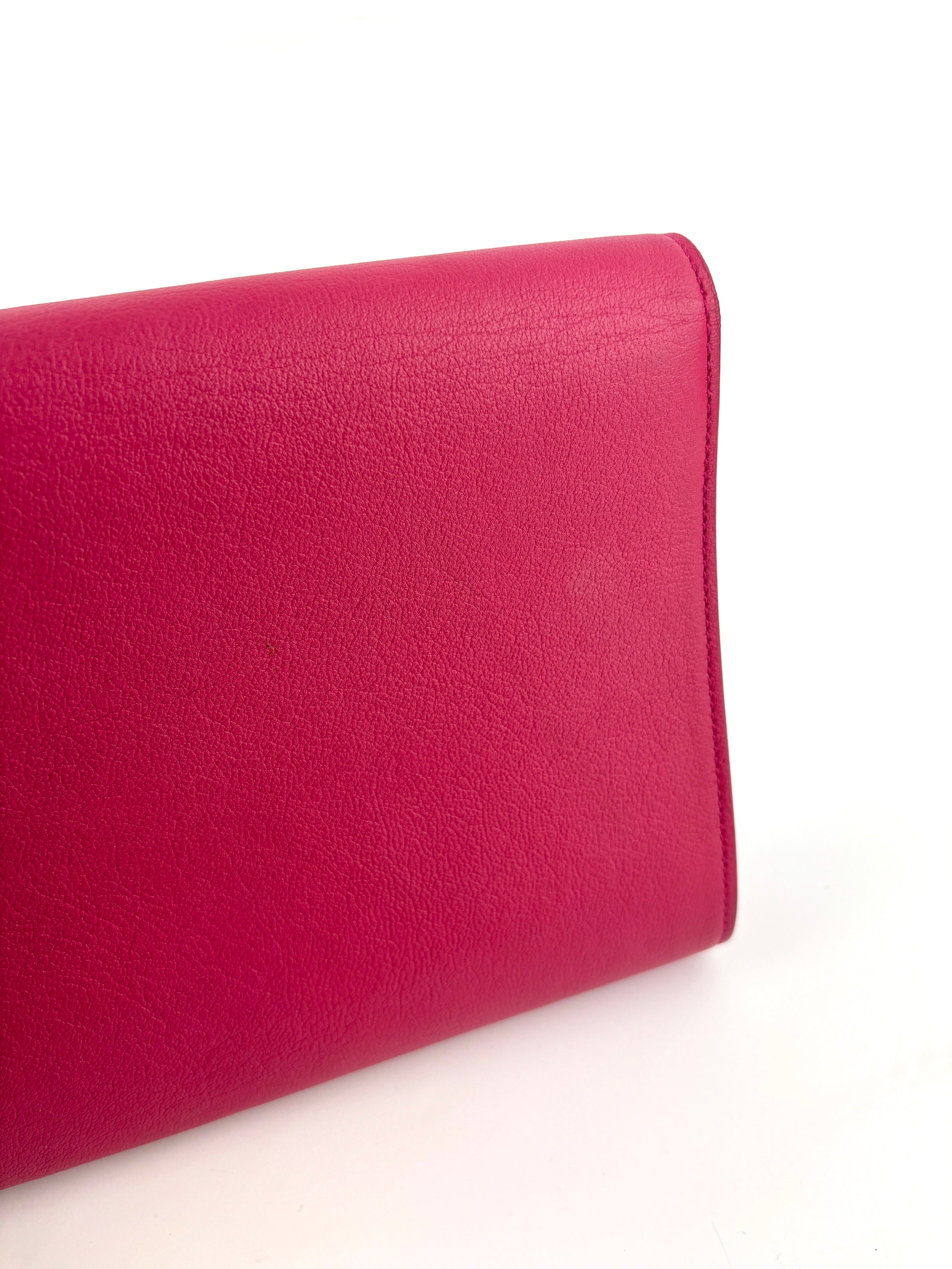 Large Leather Belle de Jour Clutch in Dark Pink - Glampot