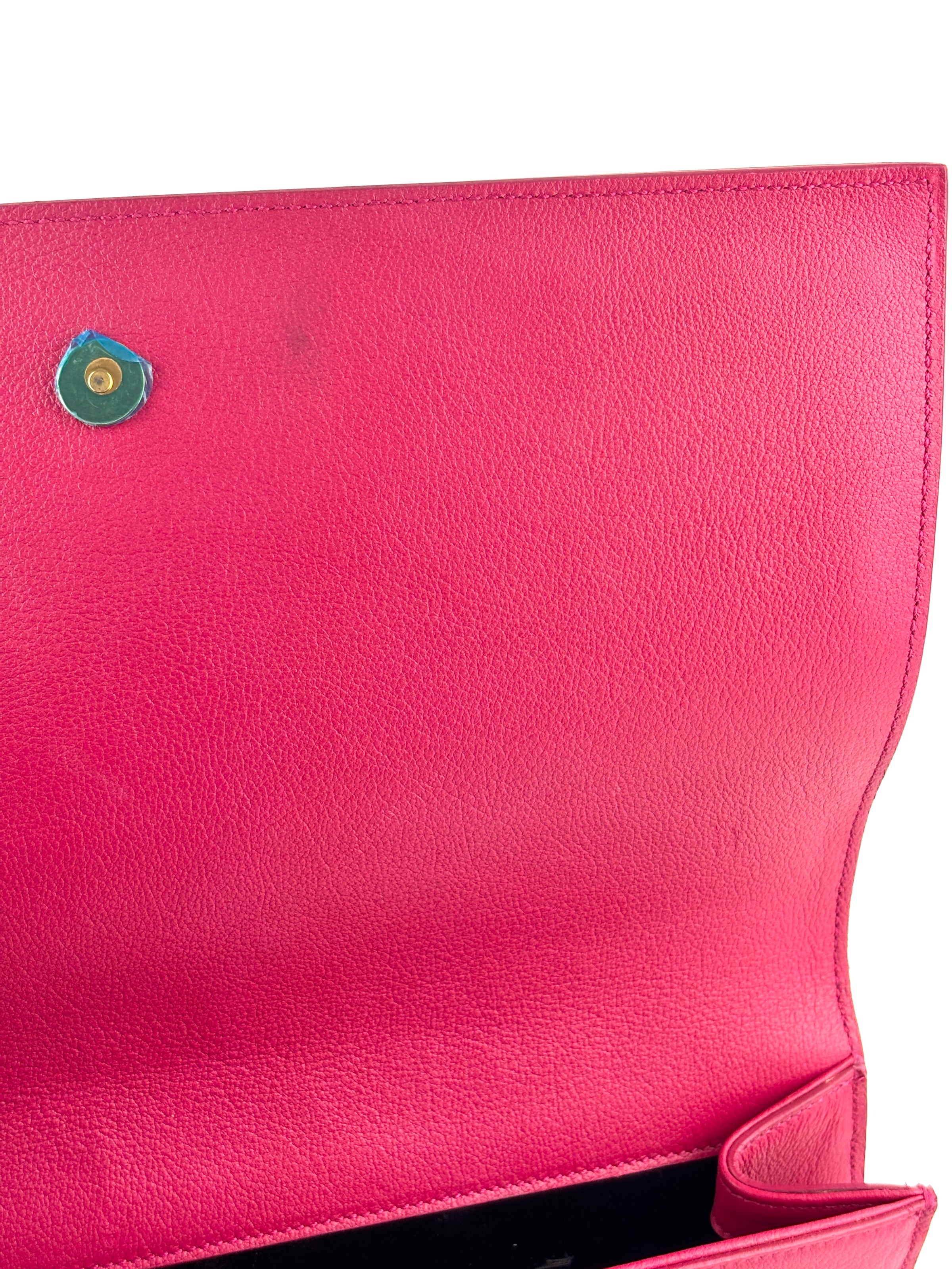 Large Leather Belle de Jour Clutch in Dark Pink - Glampot