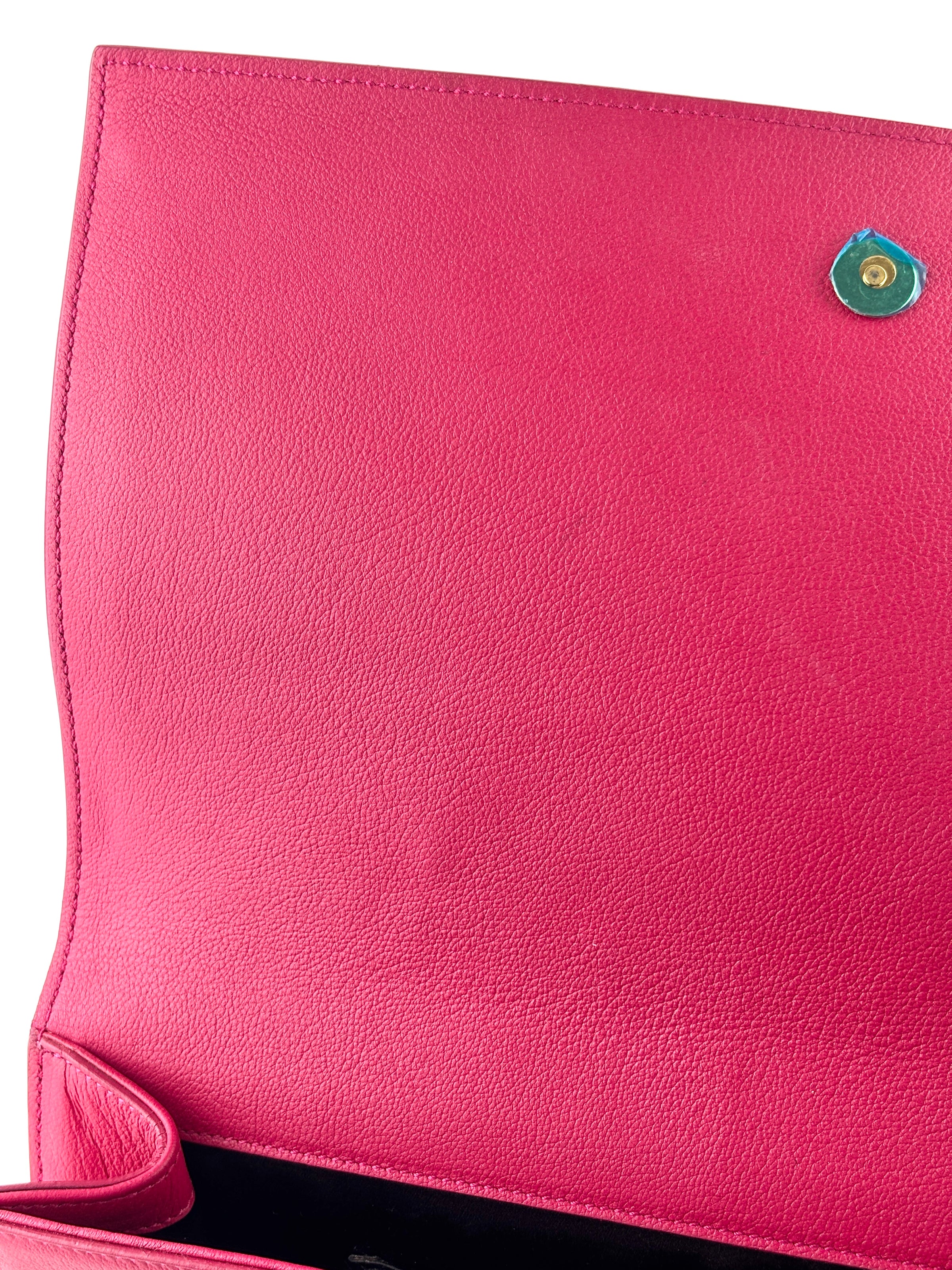 Large Leather Belle de Jour Clutch in Dark Pink - Glampot