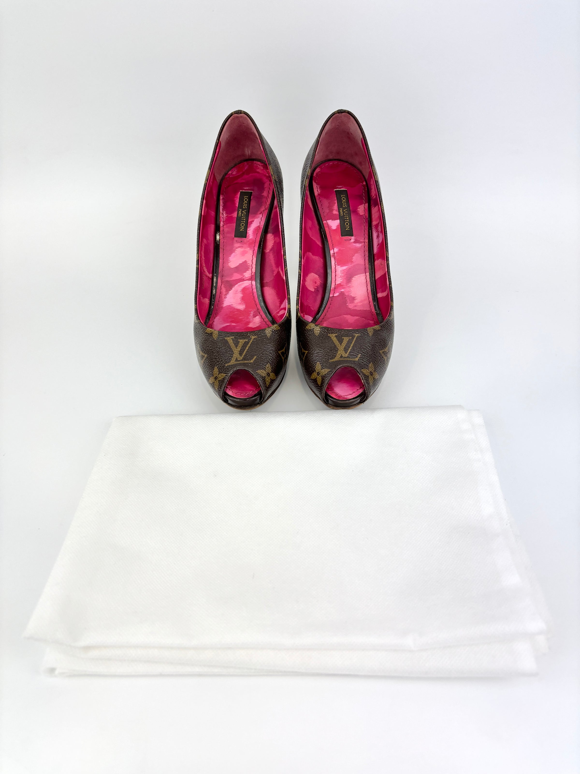 Monogram Canvas Rosemary Peep Toe Platform Pumps Size 37