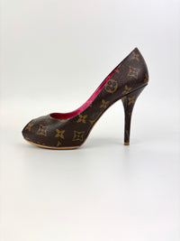 Monogram Canvas Rosemary Peep Toe Platform Pumps Size 37