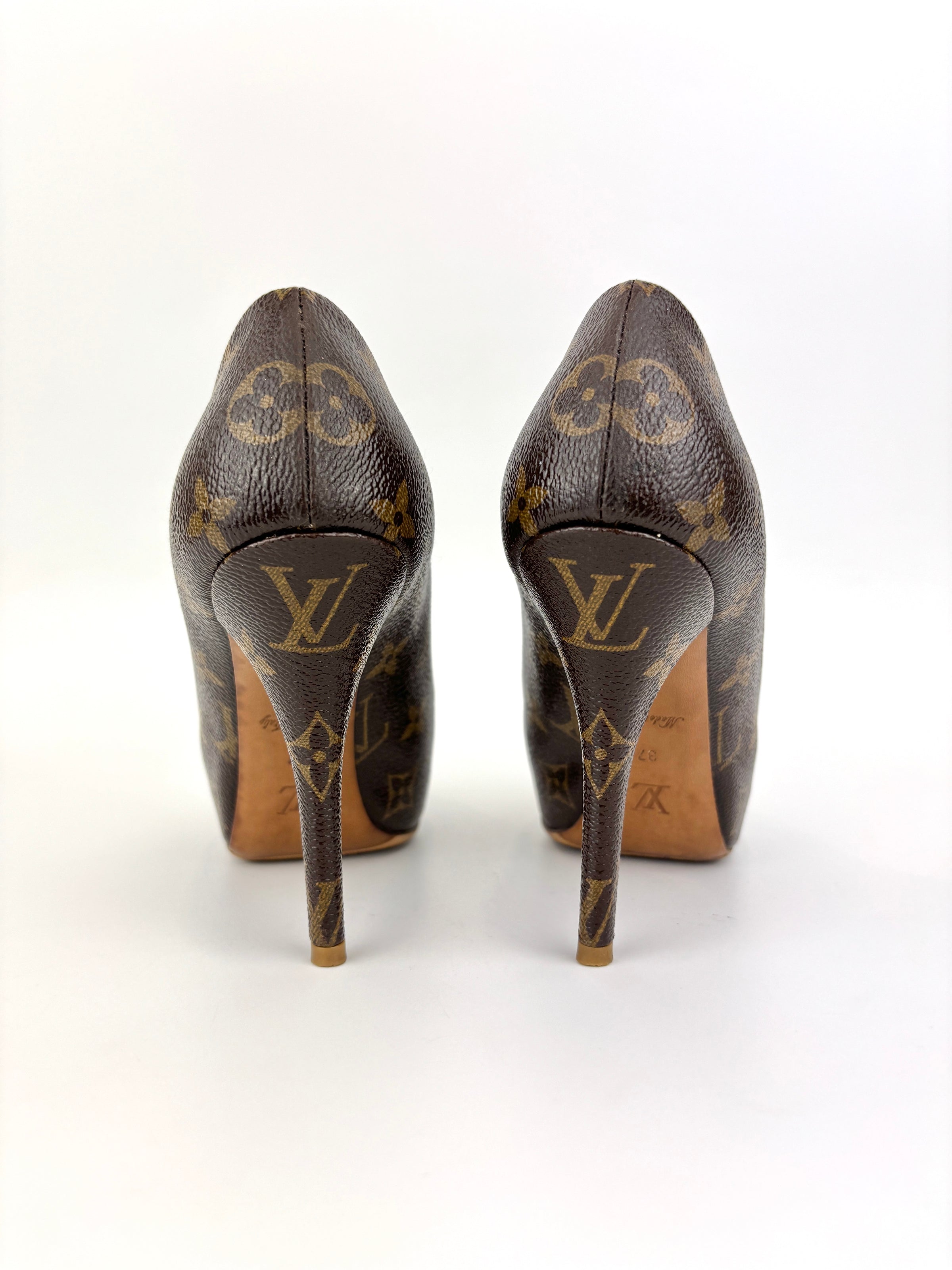 Monogram Canvas Rosemary Peep Toe Platform Pumps Size 37