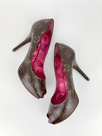 Monogram Canvas Rosemary Peep Toe Platform Pumps Size 37