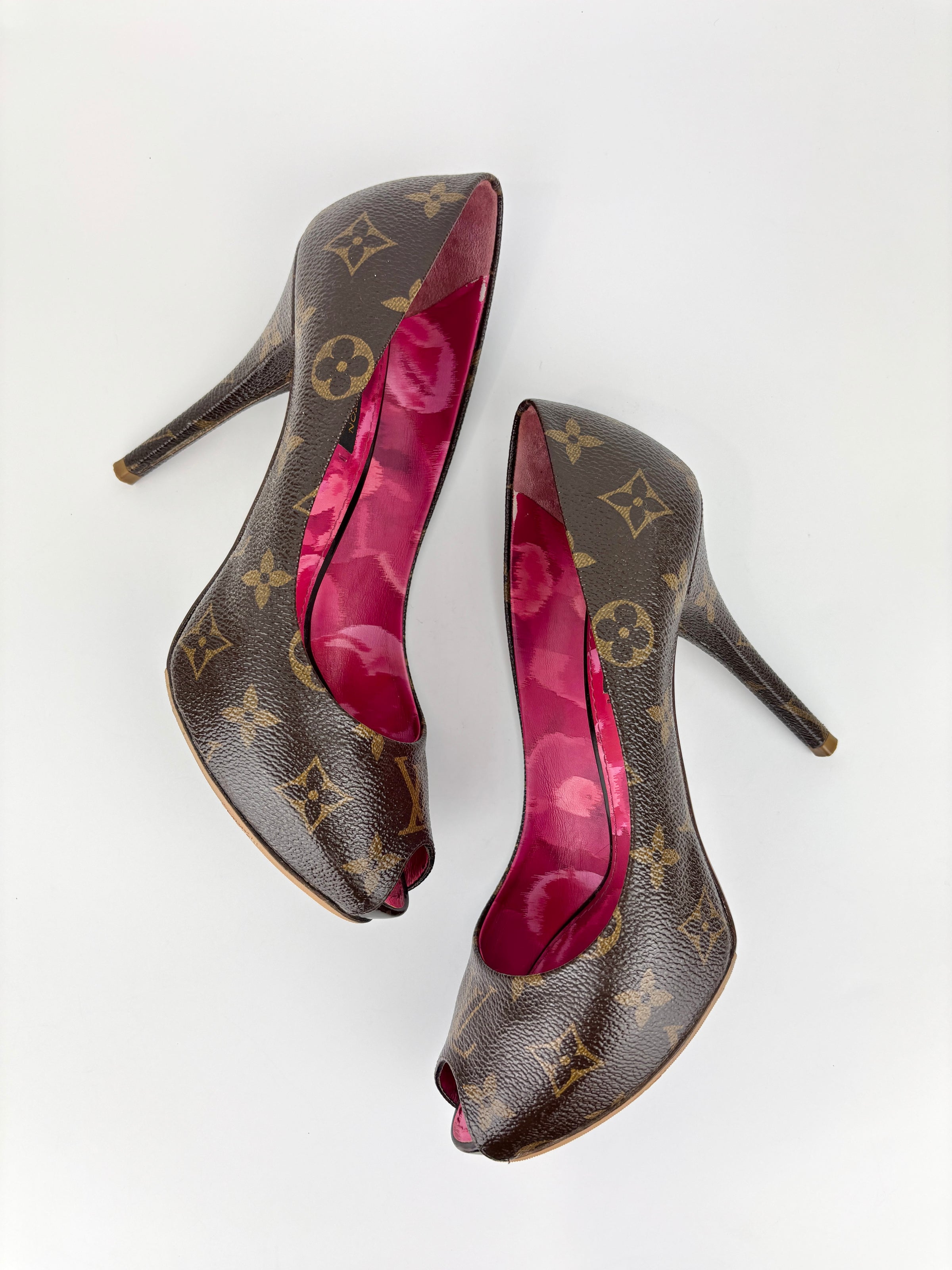 Monogram Canvas Rosemary Peep Toe Platform Pumps Size 37