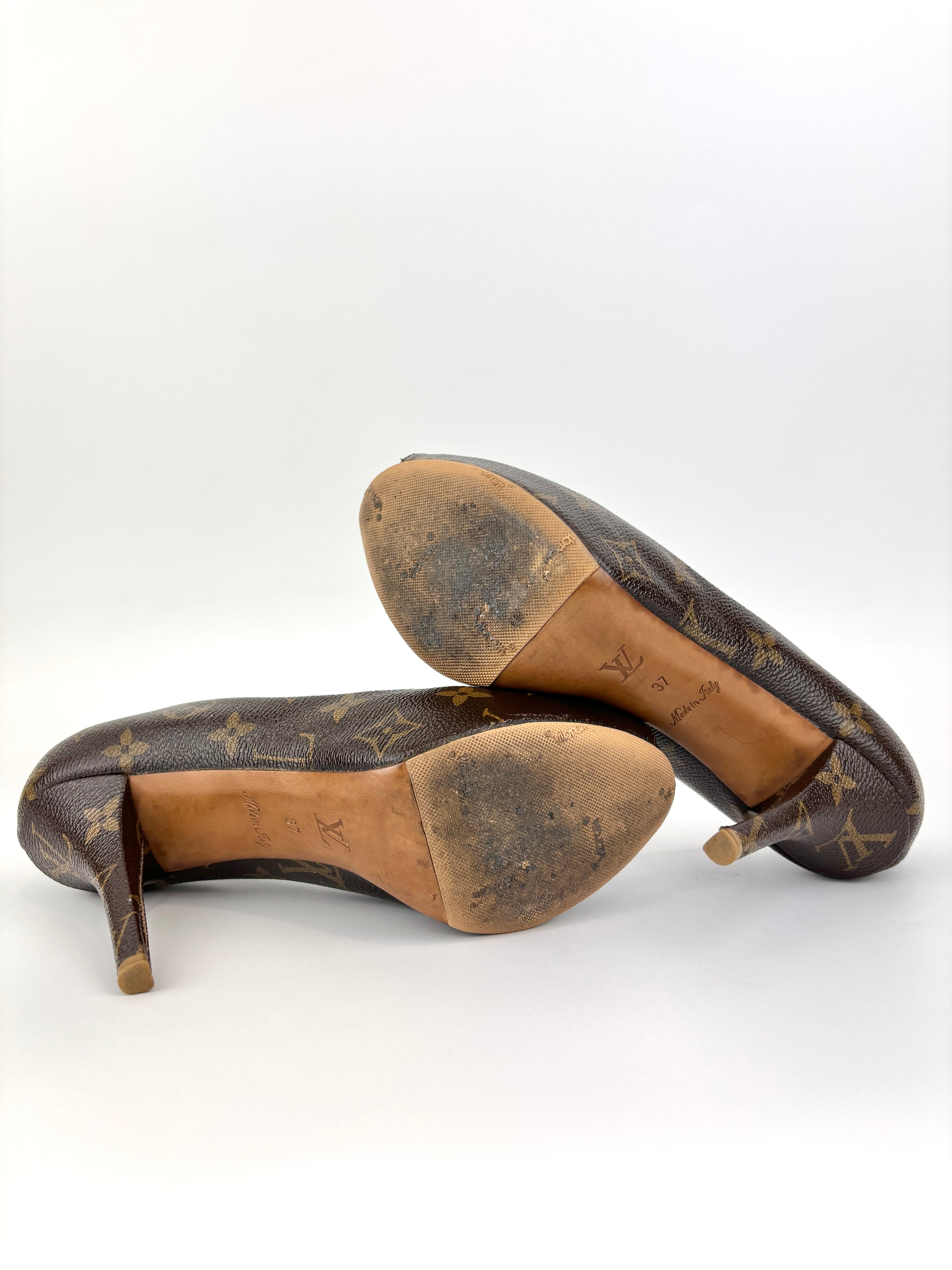 Monogram Canvas Rosemary Peep Toe Platform Pumps Size 37