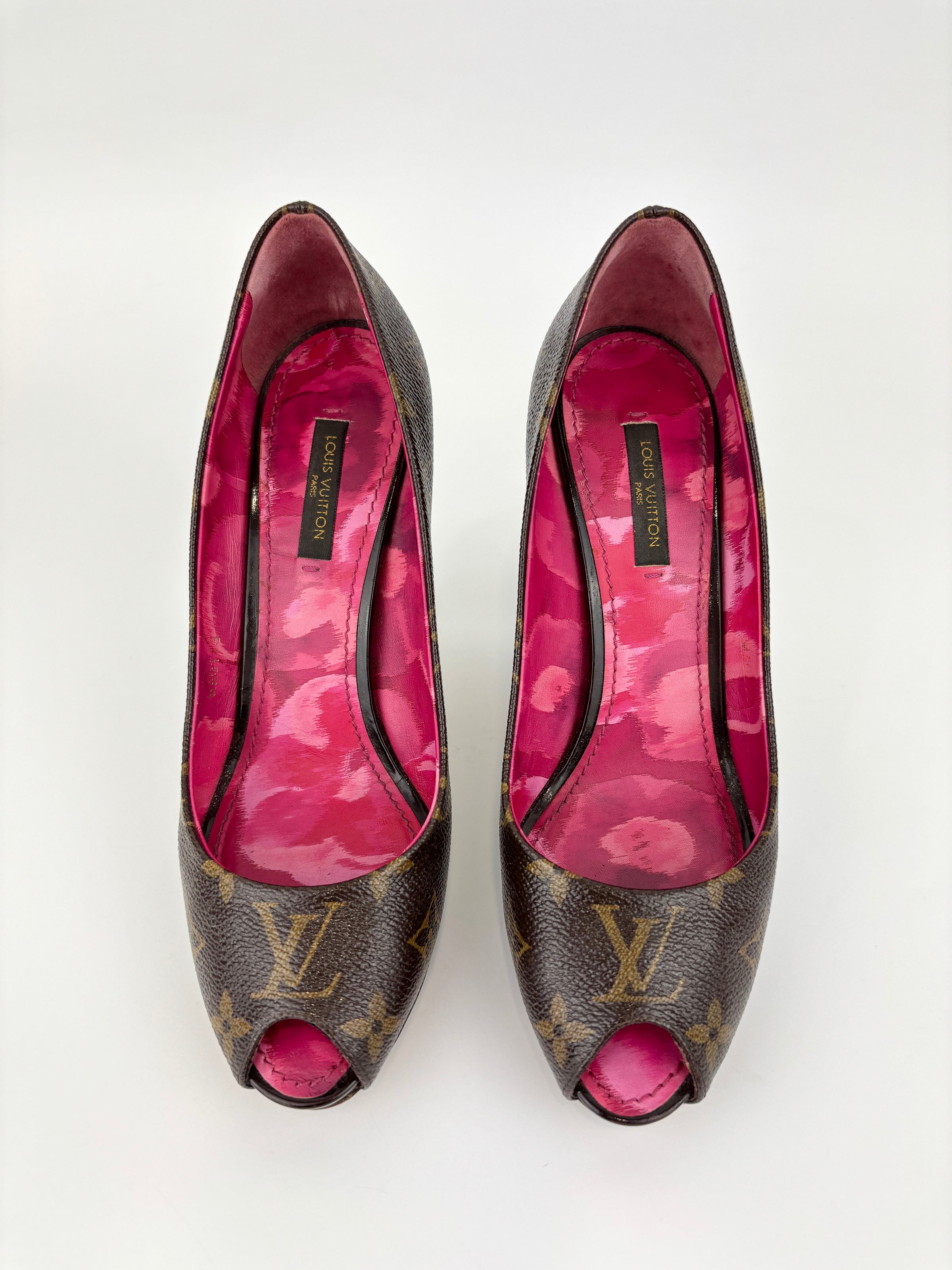 Monogram Canvas Rosemary Peep Toe Platform Pumps Size 37