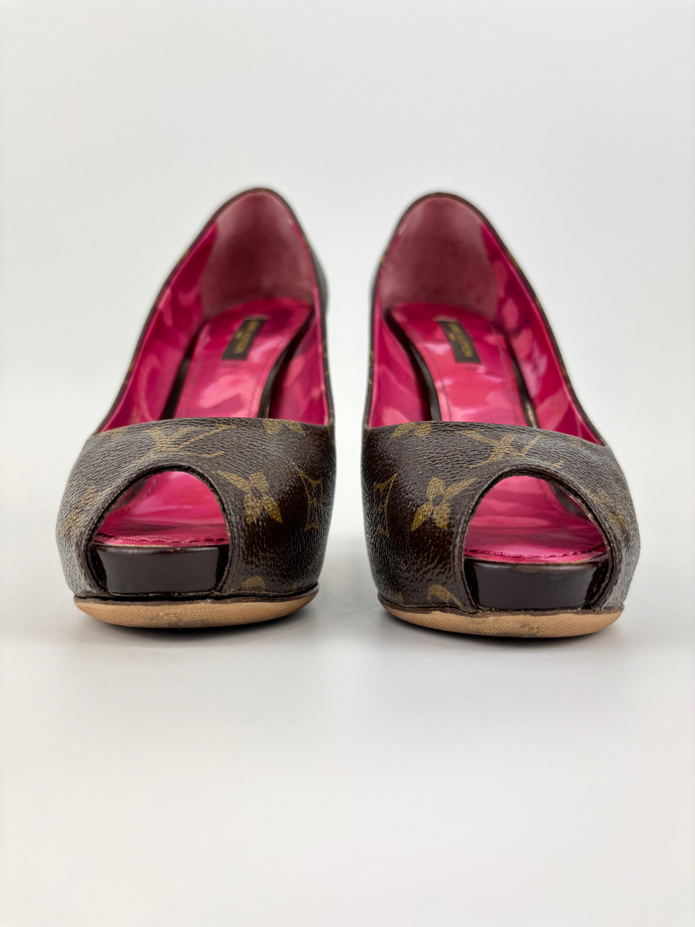 Monogram Canvas Rosemary Peep Toe Platform Pumps Size 37