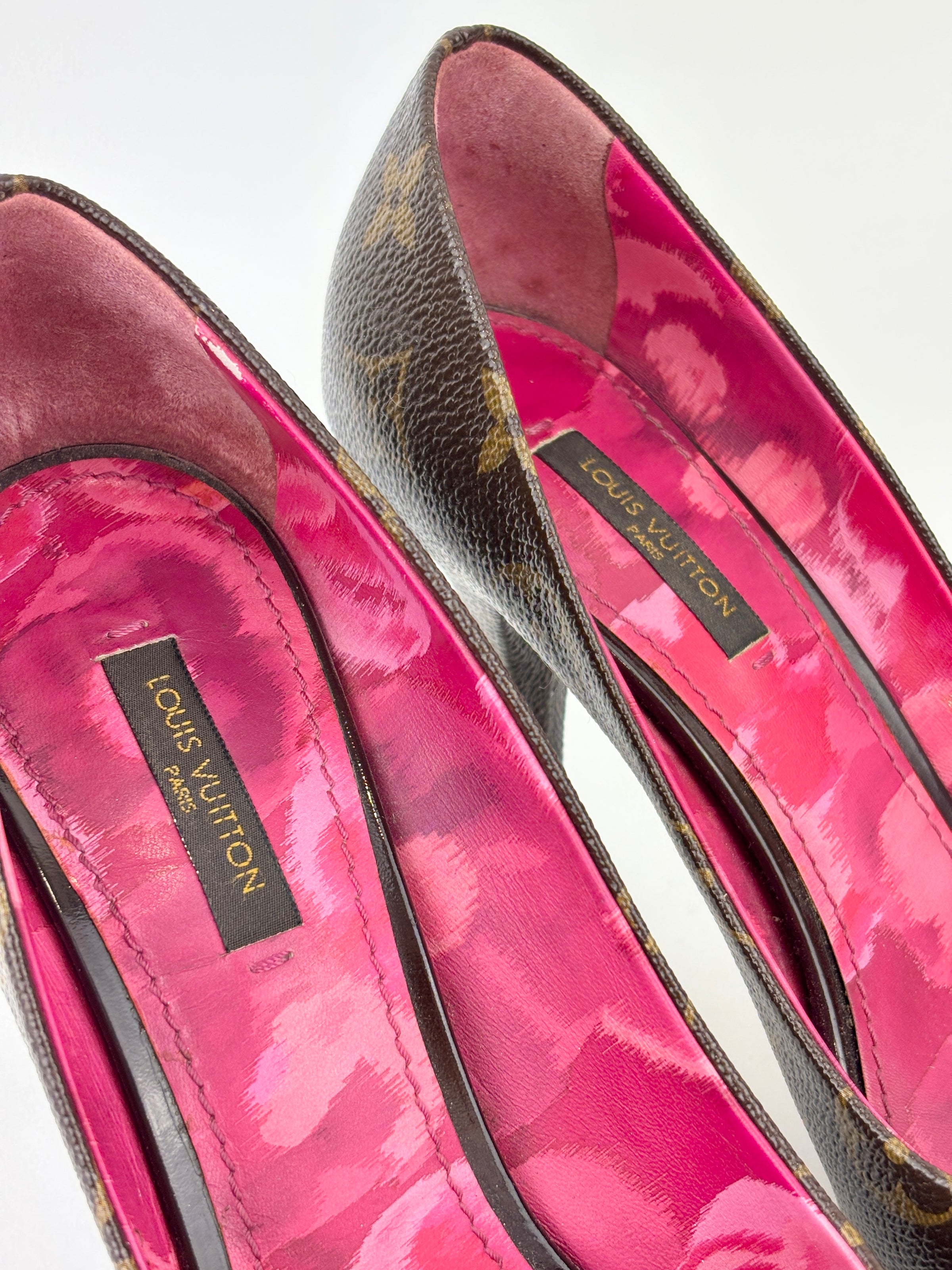 Monogram Canvas Rosemary Peep Toe Platform Pumps Size 37