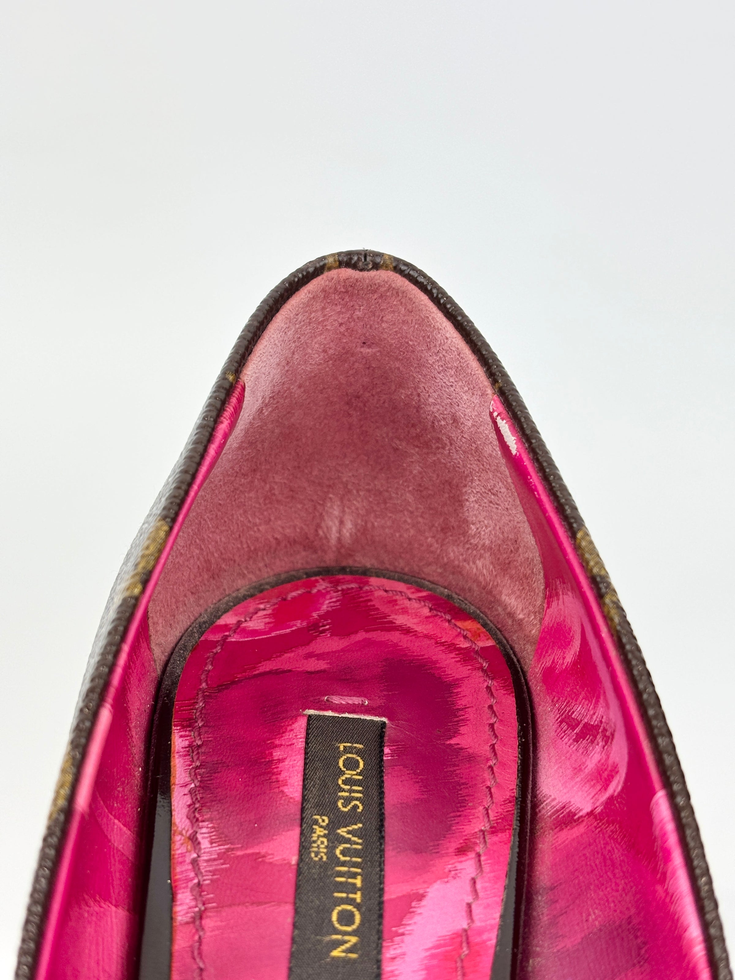 Monogram Canvas Rosemary Peep Toe Platform Pumps Size 37