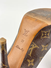 Monogram Canvas Rosemary Peep Toe Platform Pumps Size 37