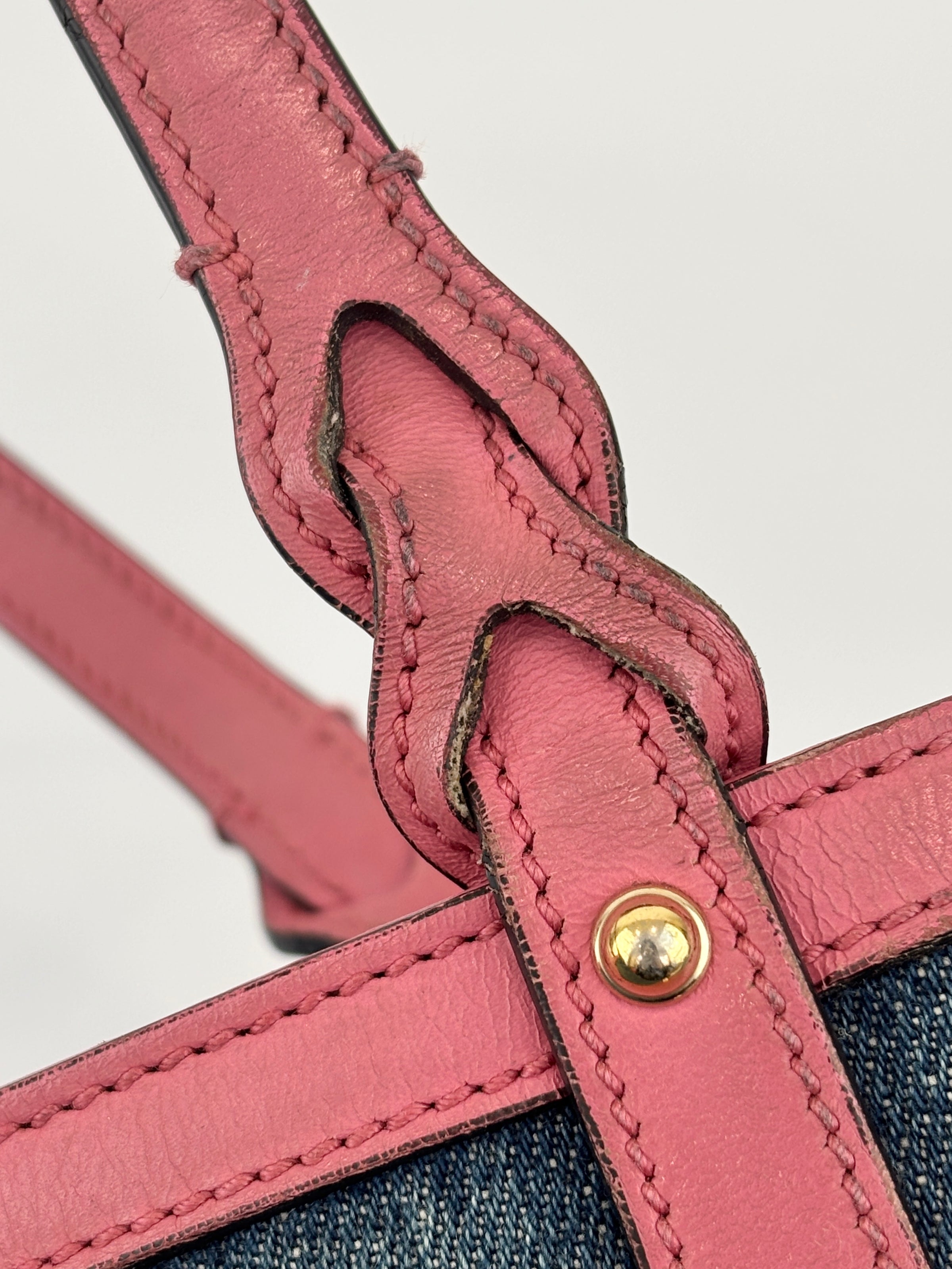 Craft Denim Tote Bag in Blue / Pink