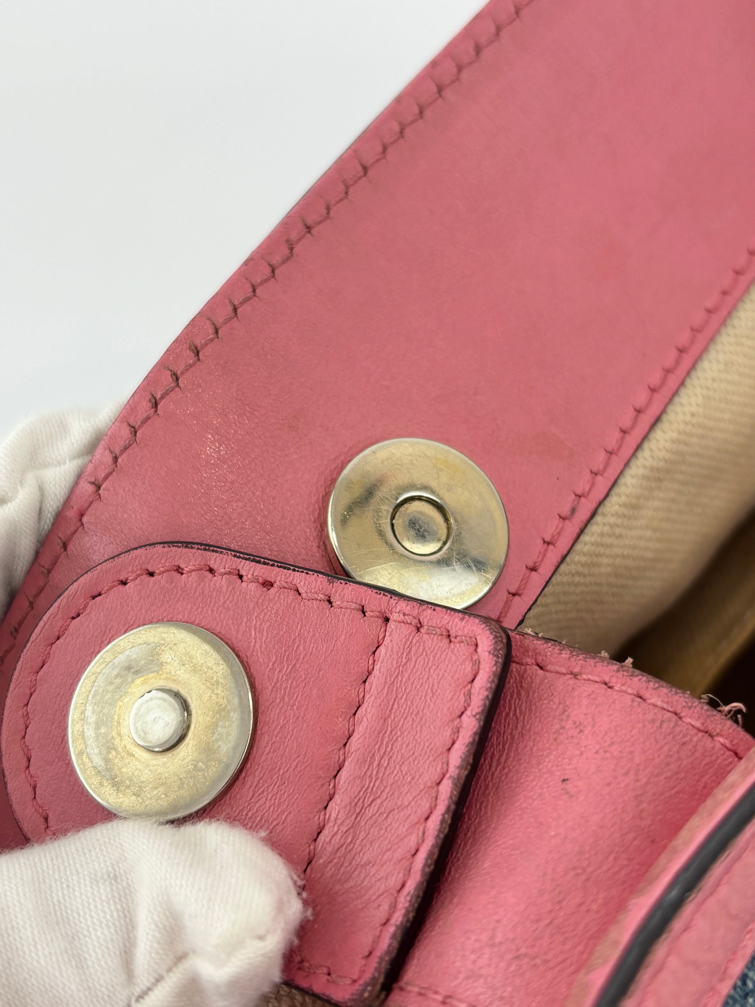 Craft Denim Tote Bag in Blue / Pink