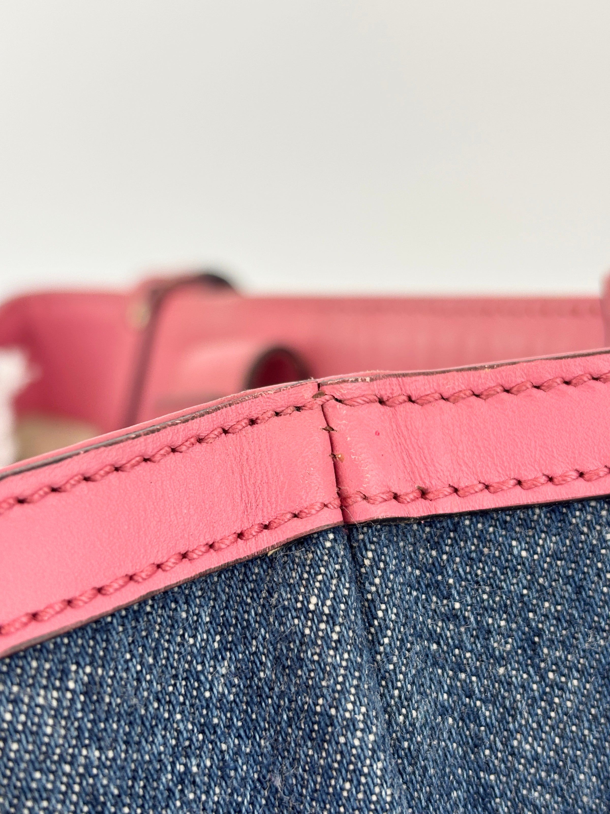 Craft Denim Tote Bag in Blue / Pink