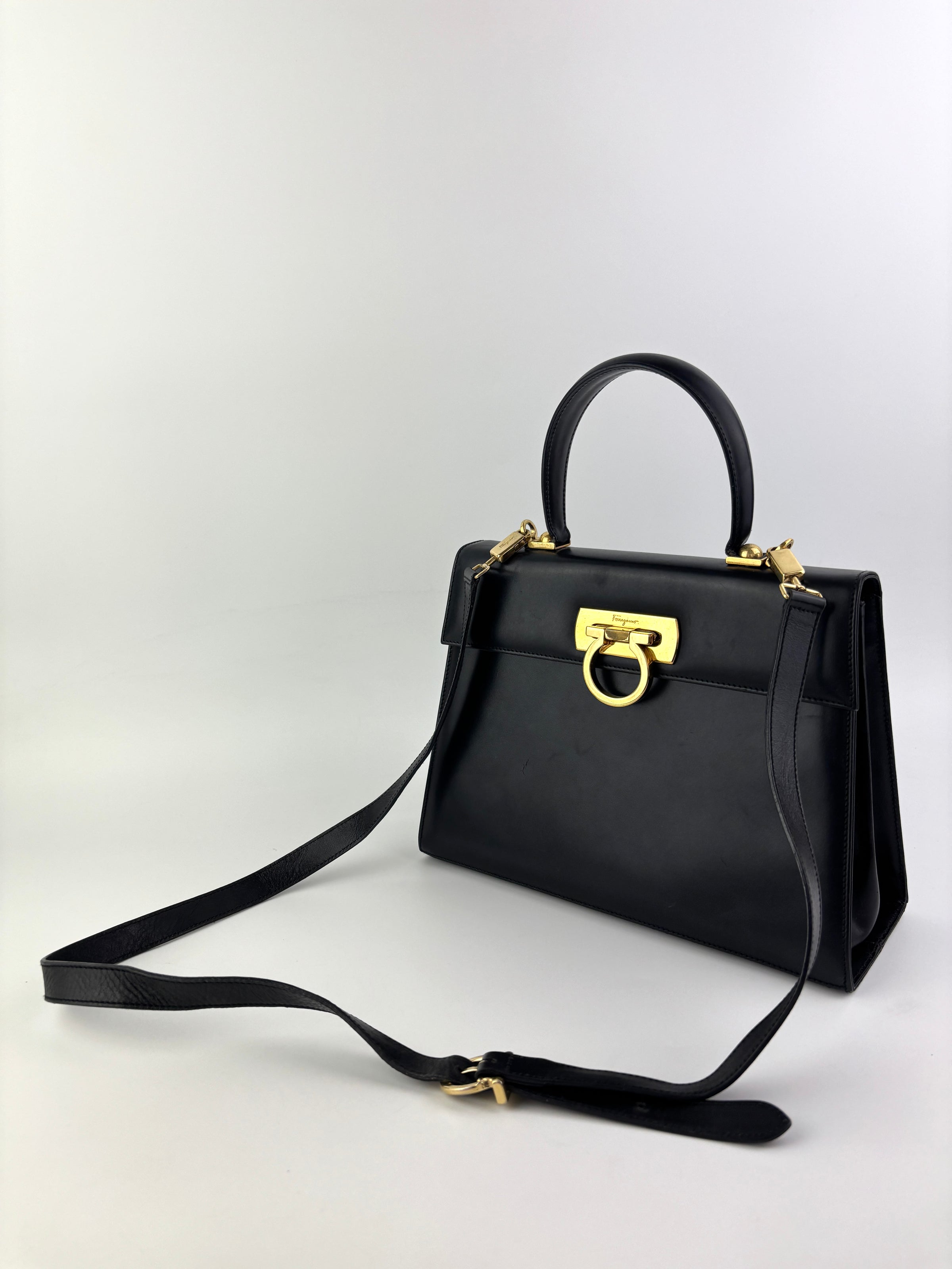 Gancini Top Handle Bag in Black