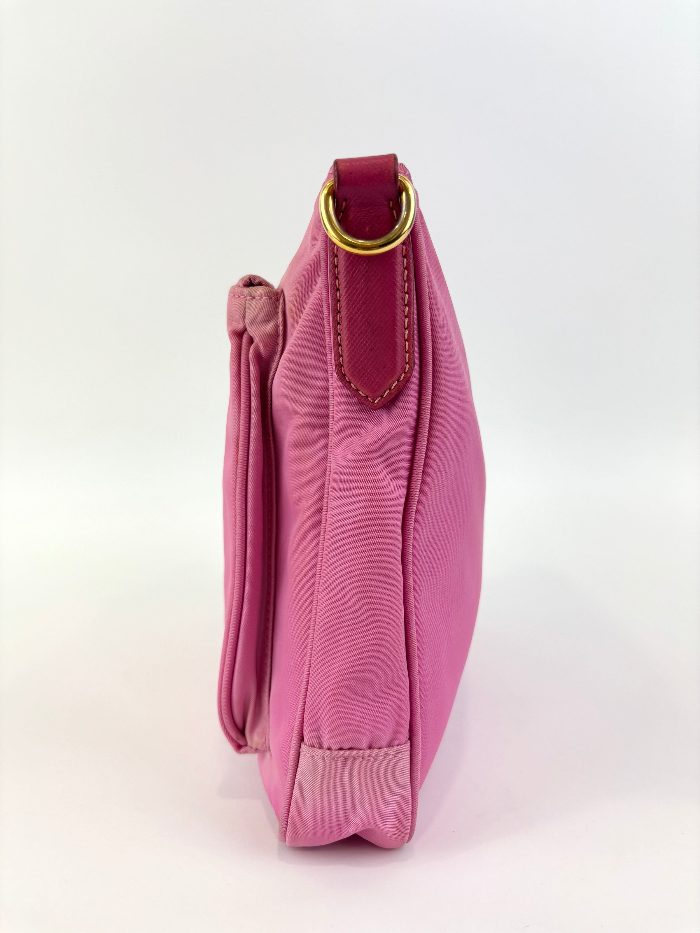 Tessuto Nylon Zip Front Sling Bag Pink