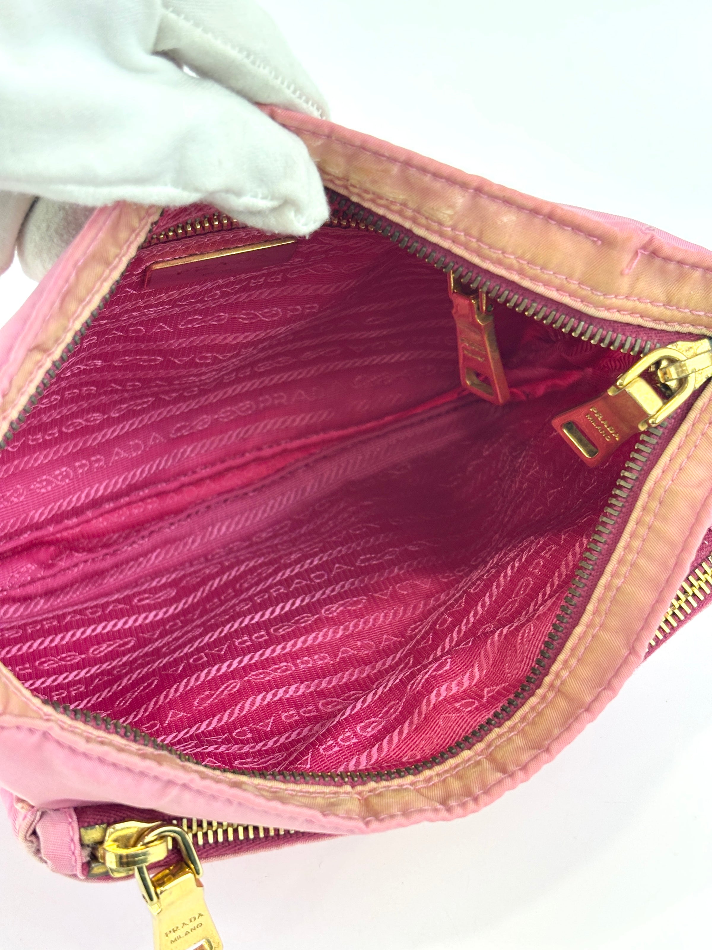 Tessuto Nylon Zip Front Sling Bag Pink