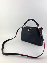 Capucines BB in Black Taurillon Leather/Fuschia SHW