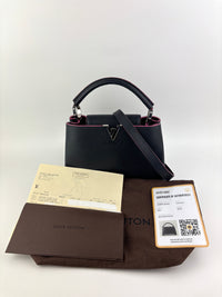 Capucines BB in Black Taurillon Leather/Fuschia SHW