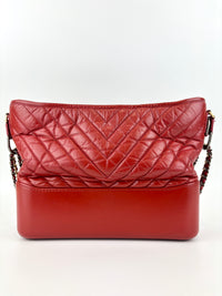 Gabrielle Hobo Chevron Aged Calfskin Large in Red - Glampot
