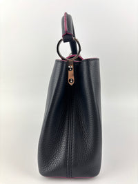 Capucines BB in Black Taurillon Leather/Fuschia SHW