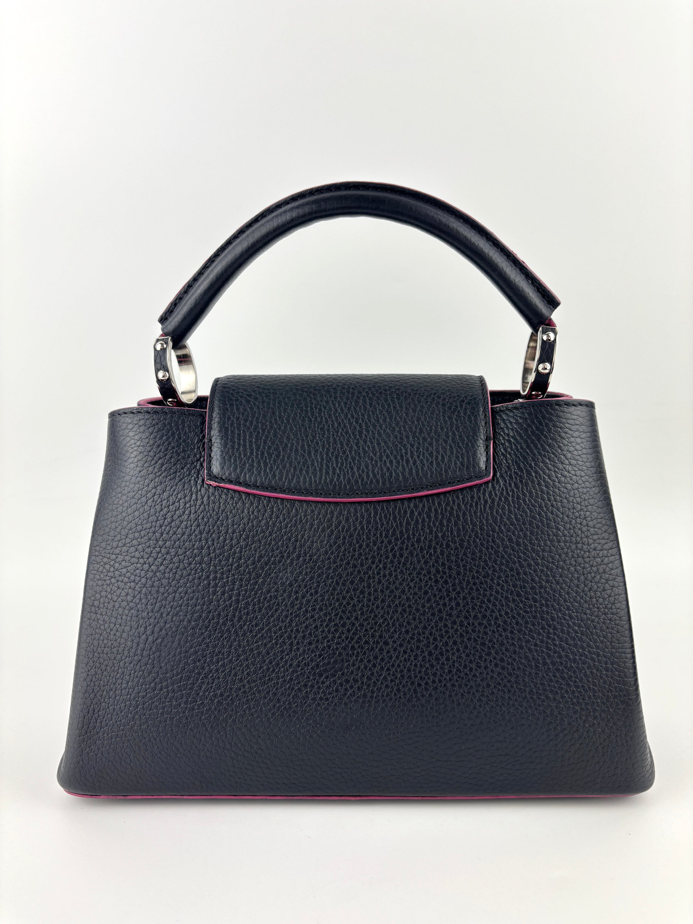 Capucines BB in Black Taurillon Leather/Fuschia SHW