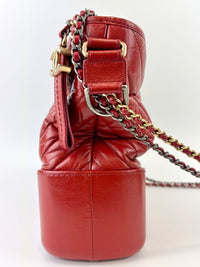 Gabrielle Hobo Chevron Aged Calfskin Large in Red - Glampot