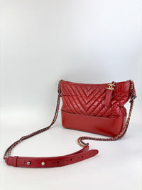 Gabrielle Hobo Chevron Aged Calfskin Large in Red - Glampot