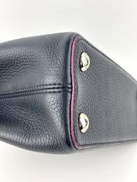 Capucines BB in Black Taurillon Leather/Fuschia SHW