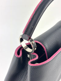 Capucines BB in Black Taurillon Leather/Fuschia SHW