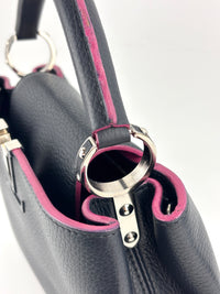 Capucines BB in Black Taurillon Leather/Fuschia SHW